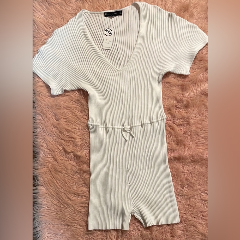 Plus Size White Ribbed Knit Romper